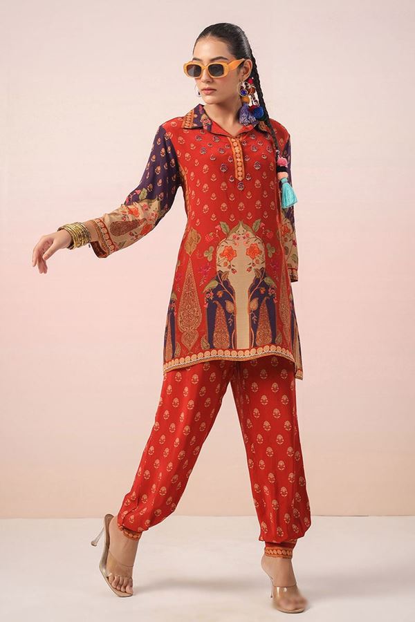 Picture of Flawless Red Designer Indo-Western Kurti Set for Party