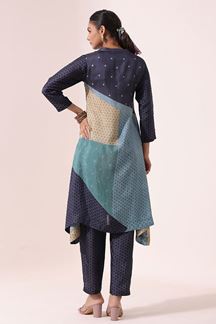 Picture of Ethnic Blue Printed Designer Indo-Western Fancy Cut Kurti Set for Party and Casual Wear 