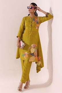 Picture of Breathtaking Yellow Designer Indo-Western Fancy Cut Kurti Set for Party and Haldi