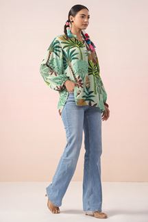 Picture of Irresistible Green Designer Indo-Western Short Top for Casual Wear