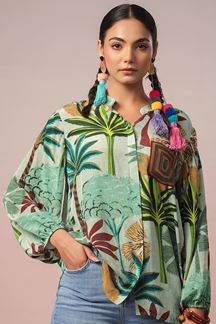 Picture of Irresistible Green Designer Indo-Western Short Top for Casual Wear