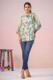 Picture of Heavenly Light Blue Organza Designer Indo-Western Short Top for Party and Casual Wear