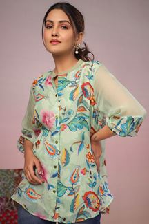 Picture of Heavenly Light Blue Organza Designer Indo-Western Short Top for Party and Casual Wear