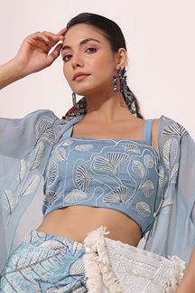 Picture of Creative Dusty Blue Designer Indo-Western Suit with Jacket for Party and Sangeet