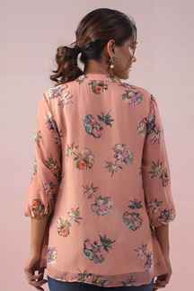 Picture of ImpressivePink Organza Designer Indo-Western Short Top for Casual Wear