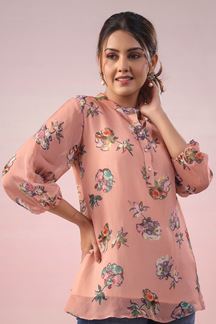 Picture of ImpressivePink Organza Designer Indo-Western Short Top for Casual Wear