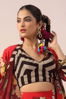 Picture of Stylish Red Printed Designer Indo-Western Suit with Jacket for Party and Haldi