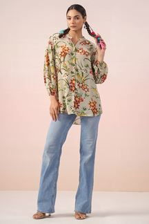 Picture of Gorgeous Floral Printed Designer Indo-Western Short Top for Casual Wear