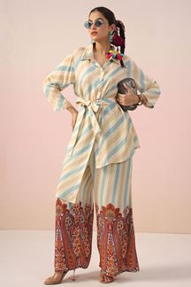 Picture of Vibrant Striped Printed Designer Indo-Western Co-ord Set for Party