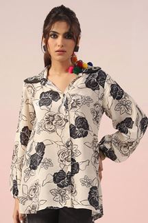 Picture of Divine Black and White Floral Printed Designer Indo-Western Short Top for Casual Wear