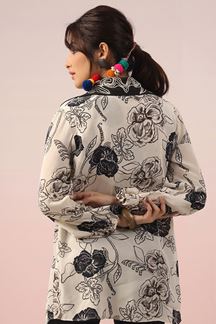 Picture of Divine Black and White Floral Printed Designer Indo-Western Short Top for Casual Wear