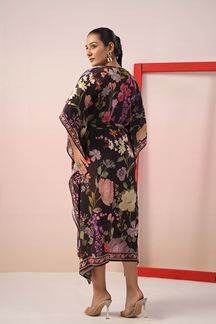 Picture of Outstanding Black Floral Printed Designer Indo-Western Poncho Dress for Party