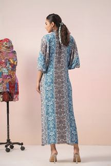 Picture of Splendid Blue Designer Indo-Western Fancy Cut Printed Dress for Party