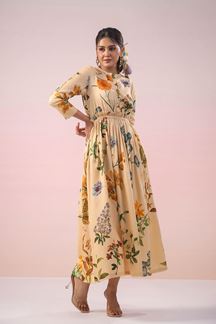 Picture of Captivating Cream Floral Printed Designer Indo-Western Dress for Party