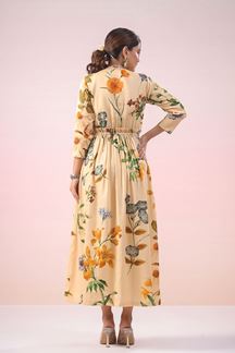 Picture of Captivating Cream Floral Printed Designer Indo-Western Dress for Party