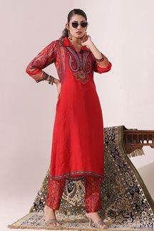 Picture of Appealing Red Printed Designer Kurti for Party and Festival