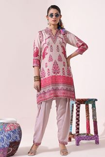 Picture of Irresistible Pink Printed Designer Short Kurti Set for Party and Festival