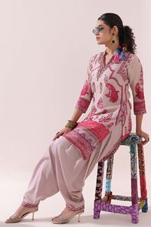 Picture of Irresistible Pink Printed Designer Short Kurti Set for Party and Festival
