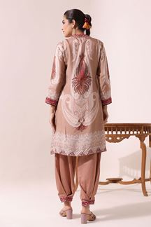 Picture of Stunning Beige Printed Designer Short Kurti Set for Party and Festival