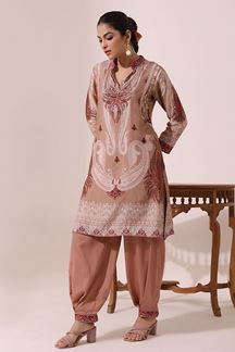 Picture of Stunning Beige Printed Designer Short Kurti Set for Party and Festival