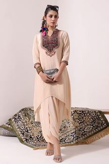 Picture of Heavenly Cream Designer Short Kurti Set for Party and Festival