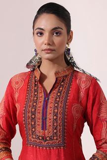 Picture of Impressive Red Printed Designer Kurti Set for Party and Festival