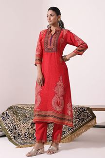 Picture of Impressive Red Printed Designer Kurti Set for Party and Festival