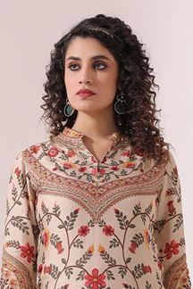 Picture of Glorious Cream Floral Printed Designer Kurti Set for Party and Festival