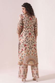 Picture of Glorious Cream Floral Printed Designer Kurti Set for Party and Festival