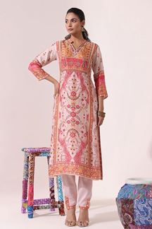 Picture of Pretty Pink Printed Designer Kurti for Party and Festival