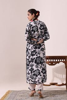 Picture of Dazzling Black &White Floral Printed Designer Kurti for Party and Festival