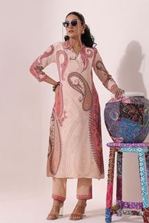 Picture of Awesome Light Pink Paisley Printed Designer Kurti for Party and Festival