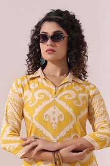 Picture of Fashionable Yellow Muslin Silk Designer Kurti for Casual Wear and Festival