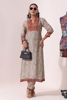Picture of Dashing Grey Floral Printed Designer Kurti for Party and Festival
