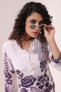 Picture of Vibrant Off-White Printed Designer Kurti Set for Casual Wear and Festival
