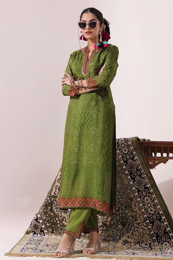 Picture of Flamboyant Green Printed Designer Kurti with Pant Set for Party and Festival