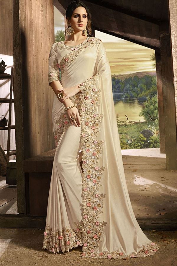 Picture of Delightful Designer Saree with 3D Flowers for Engagement and Reception