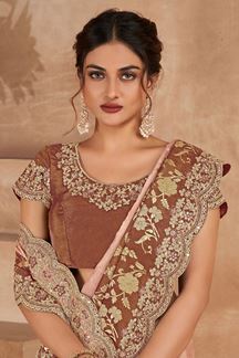 Picture of Heavenly Peach and Brown Shaded Designer Saree for Wedding, Engagement and Reception