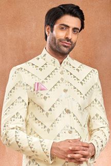 Picture of Spectacular Cream Designer Men’s Wear 3 Piece Jodhpuri Set for Engagement, and Reception