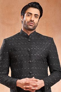 Picture of Splendid Black Designer Men’s Wear 3 Piece Jodhpuri Set for Sangeet and Reception