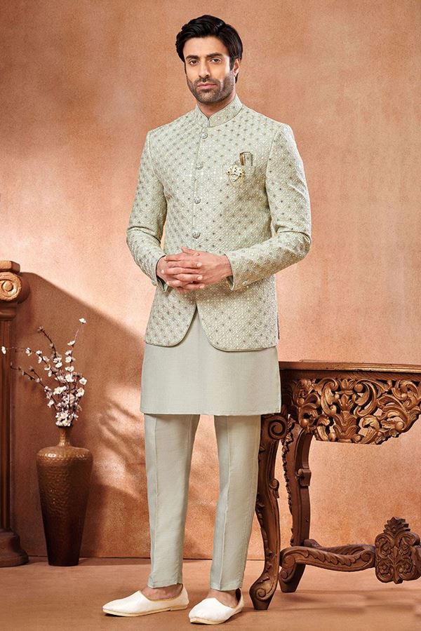 Picture of Vibrant Designer Menswear 3 Piece Jodhpuri Set for Wedding, Engagement, and Reception