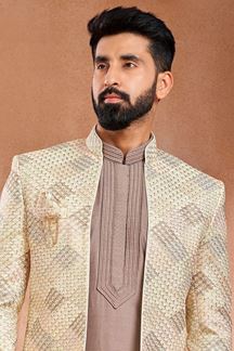 Picture of Classy Designer Men’s Wear 3 Piece Open Jodhpuri Set for Wedding, Engagement, and Reception