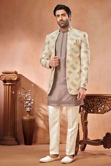 Picture of Majestic Designer Menswear 3 Piece Open Jodhpuri Set for Wedding, Engagement, and Reception