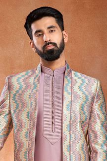 Picture of Stylish Lavender Designer Men’s Wear 3 Piece Open Jodhpuri Set for Engagement and Sangeet