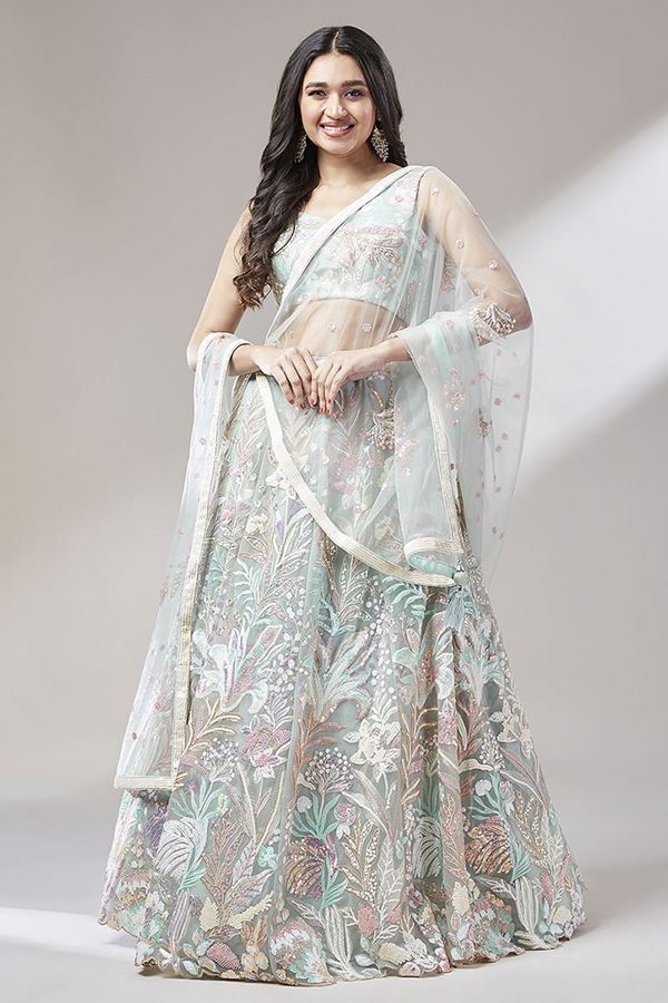 Picture of Lovely Pista Green Colored Designer Lehenga Choli