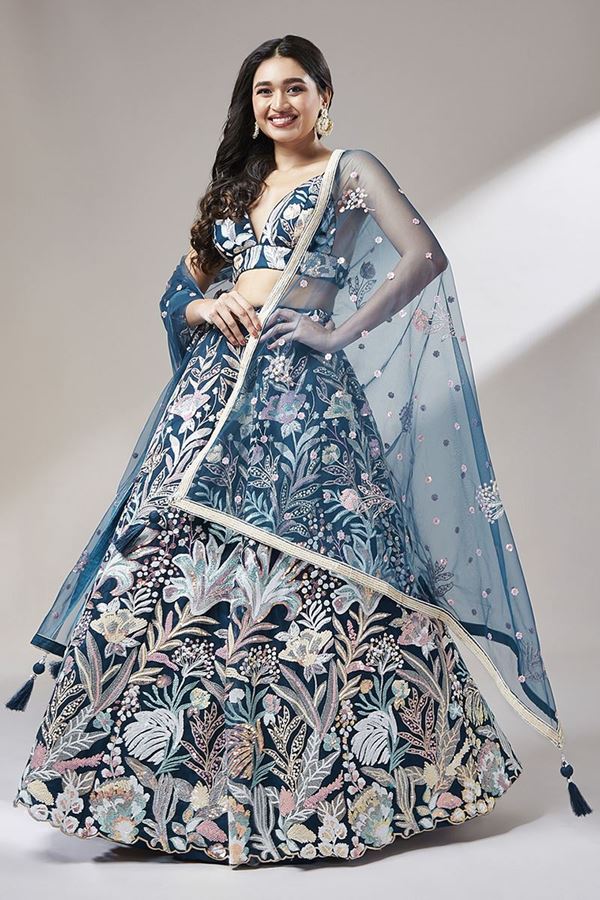 Picture of Delightful Navy Blue Colored Designer Lehenga Choli