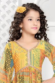 Picture of Exuberant Lemon Mustard Girls Designer Sharara Suit for Haldi and Festival