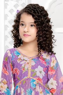 Picture of Charming Lavender Floral Printed Girls Designer Sharara Suit for Wedding and Festival