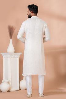 Picture of Dashing White Georgette Designer Kurta Pajama Set for Engagement and Festivals