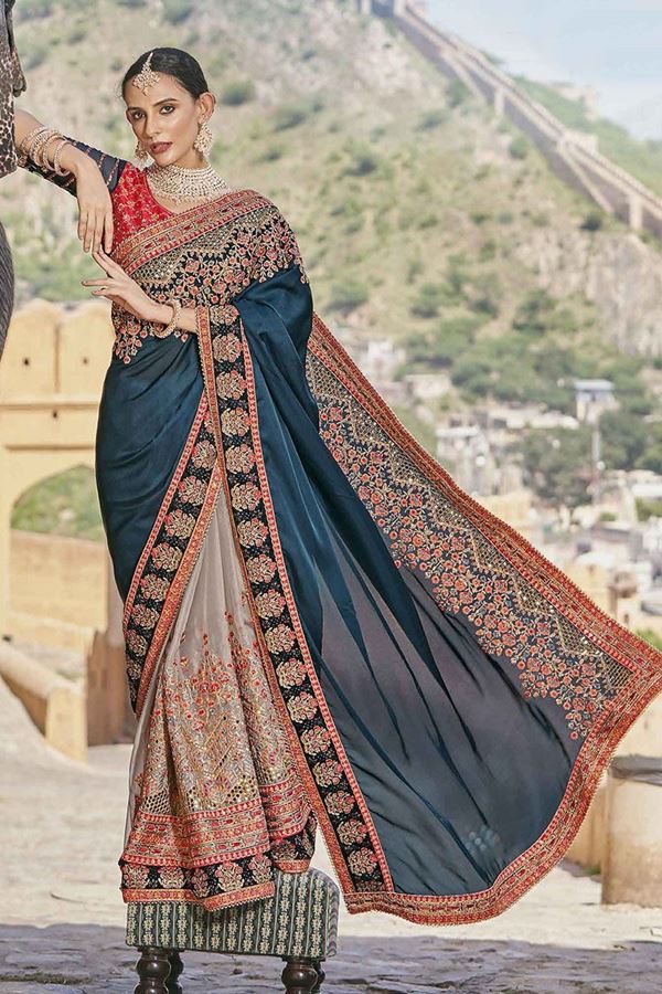 Picture of Royal Half and Half Designer Saree for Wedding, Engagement and Reception